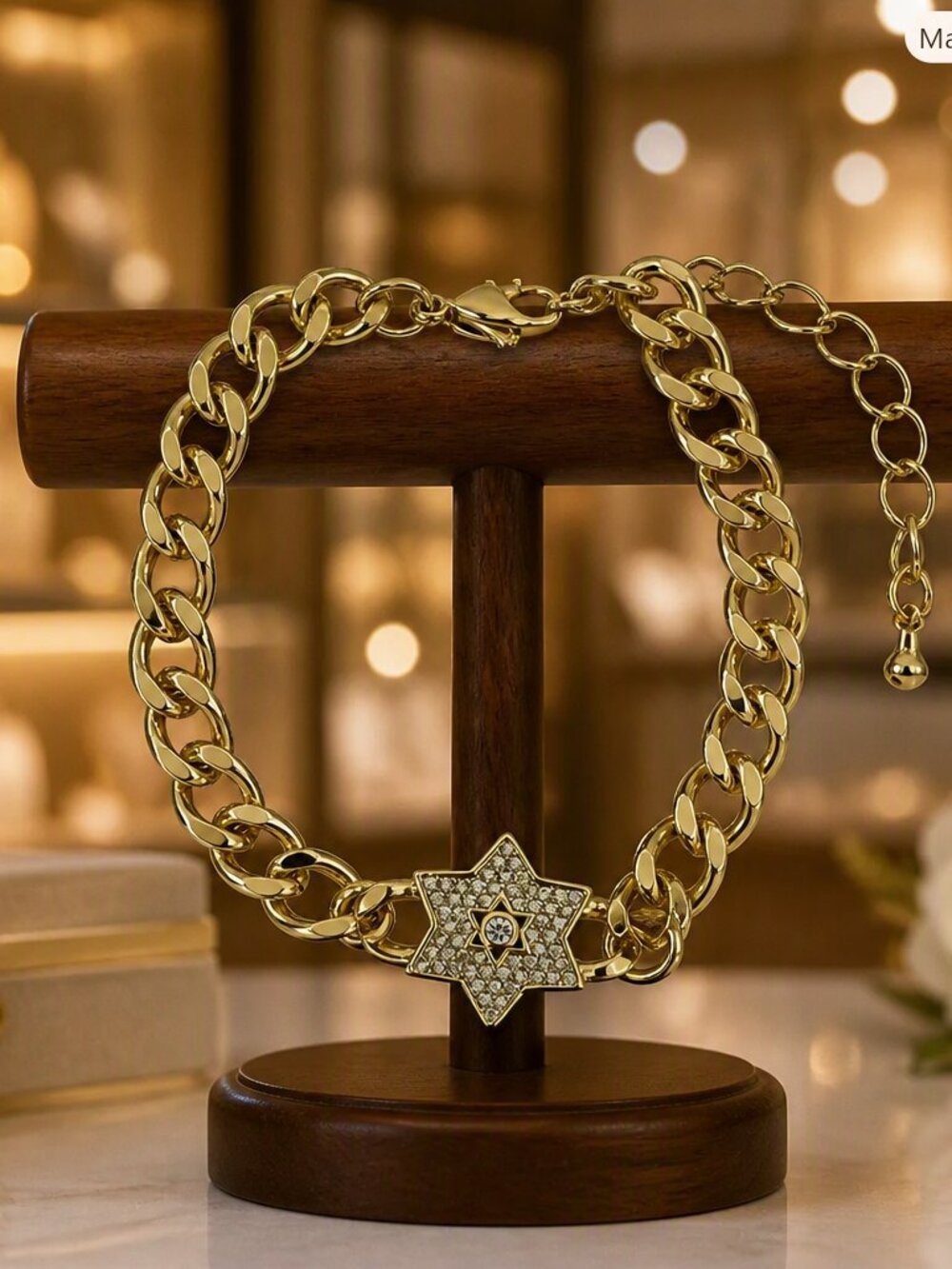 Gold & Crystal Star Charm Link Bracelet NWT